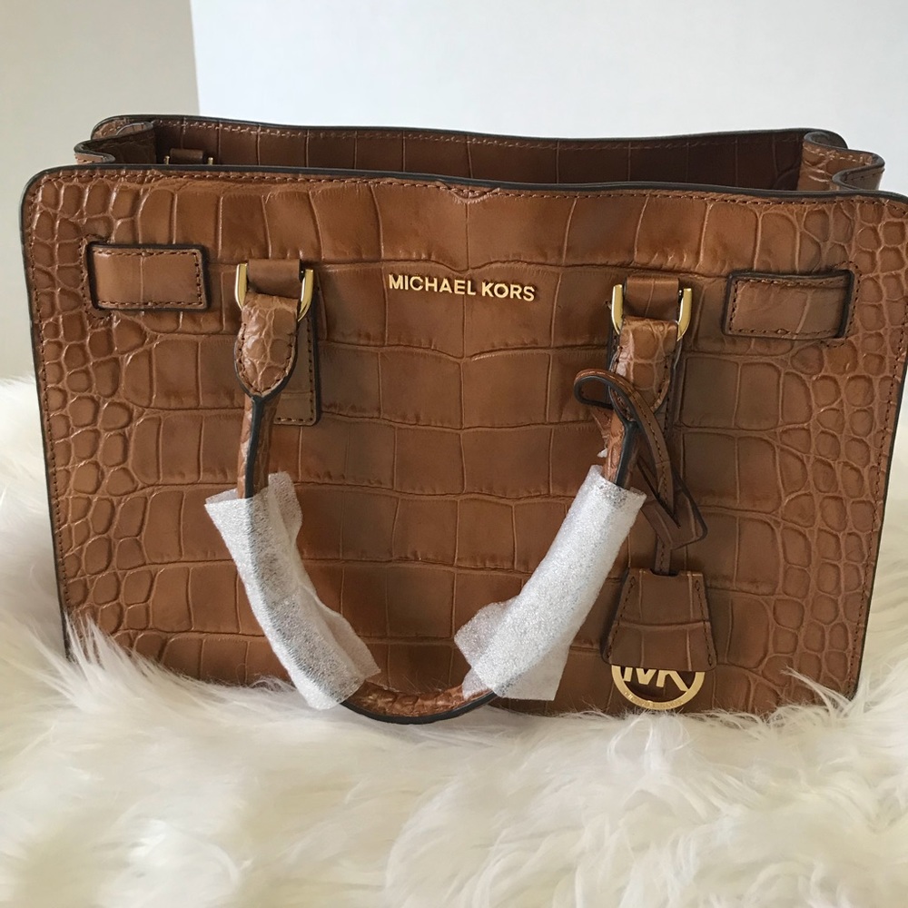 Michael Kors Dillon walnut embossed leather croc